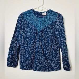 hanna andersson Long Sleeve Blouse Navy Blue Floral 100%‎ Cotton Sz 160 (US 14)